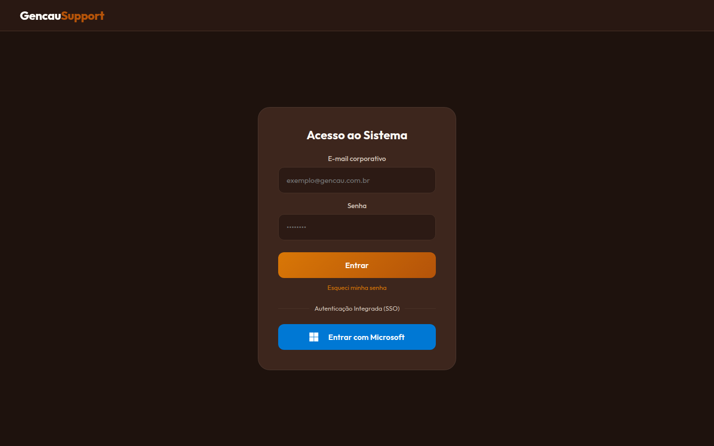 Tela de login do Gencau Support Hub