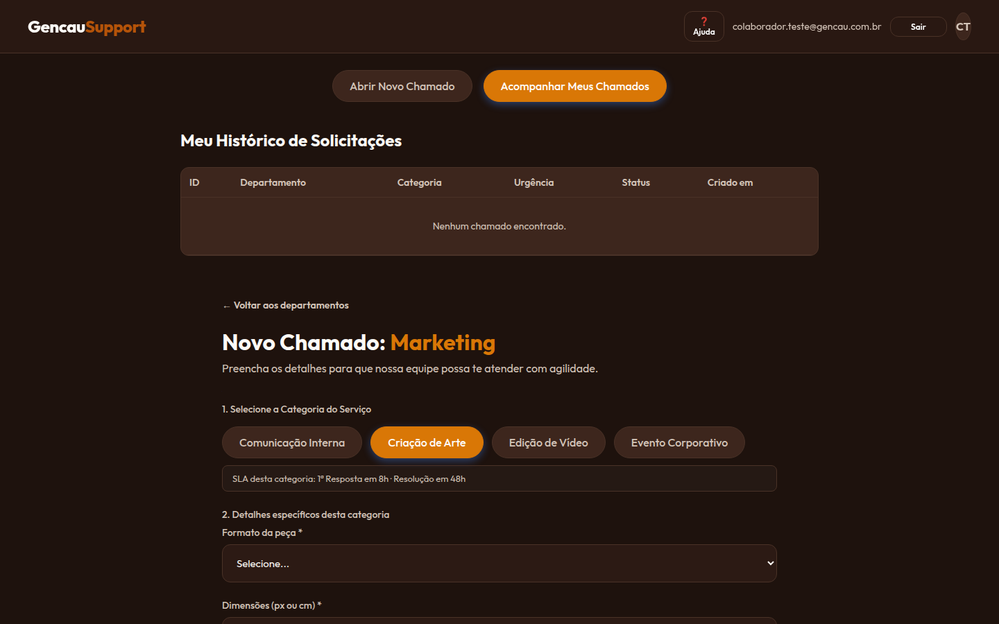 Lista de chamados do solicitante