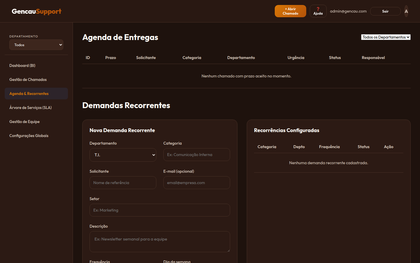 Agenda de entregas e demandas recorrentes