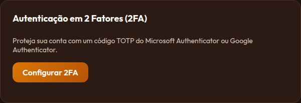 Painel de ativação de 2FA